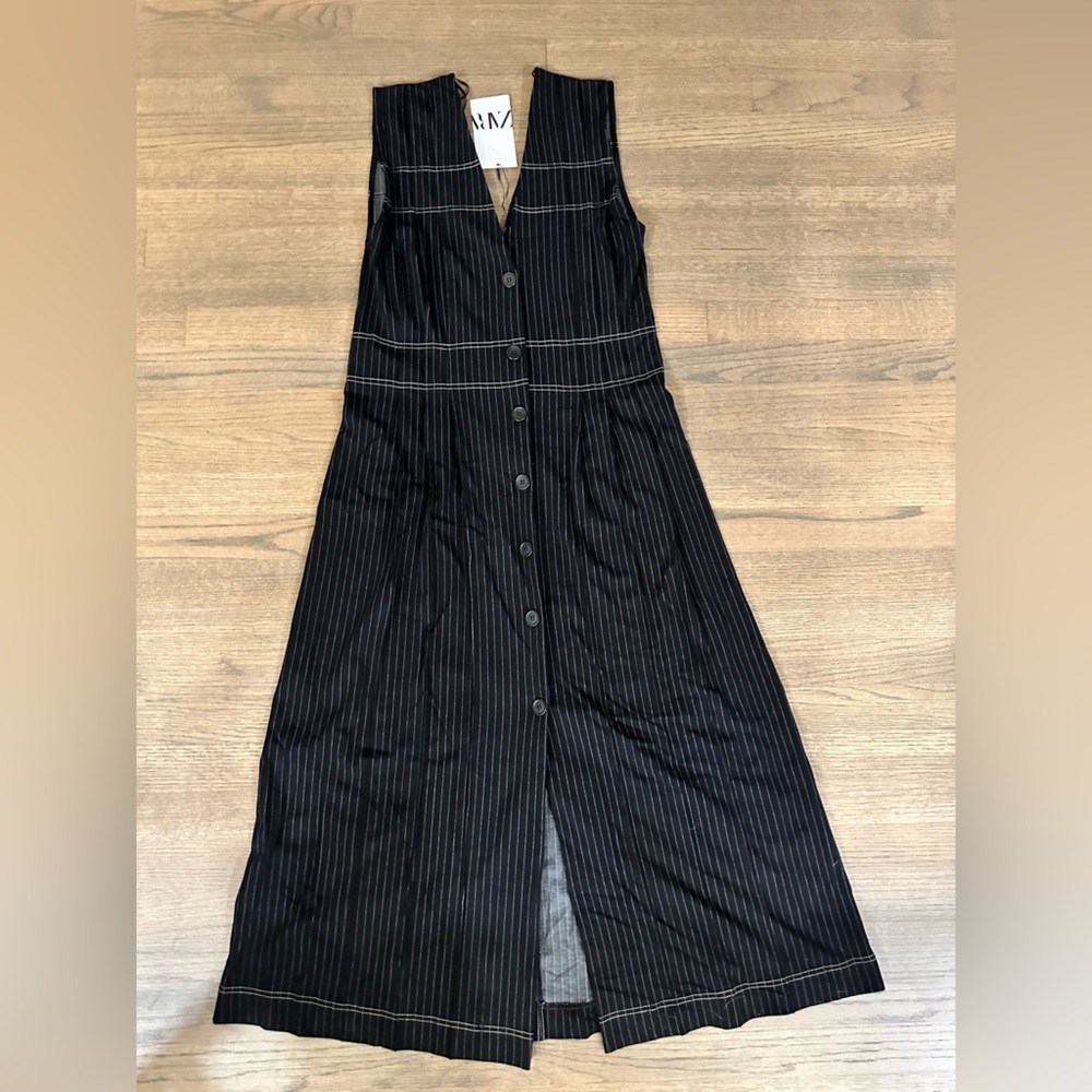 NEW Zara Sleeveless Pinstripe Midi Dress-Size Small